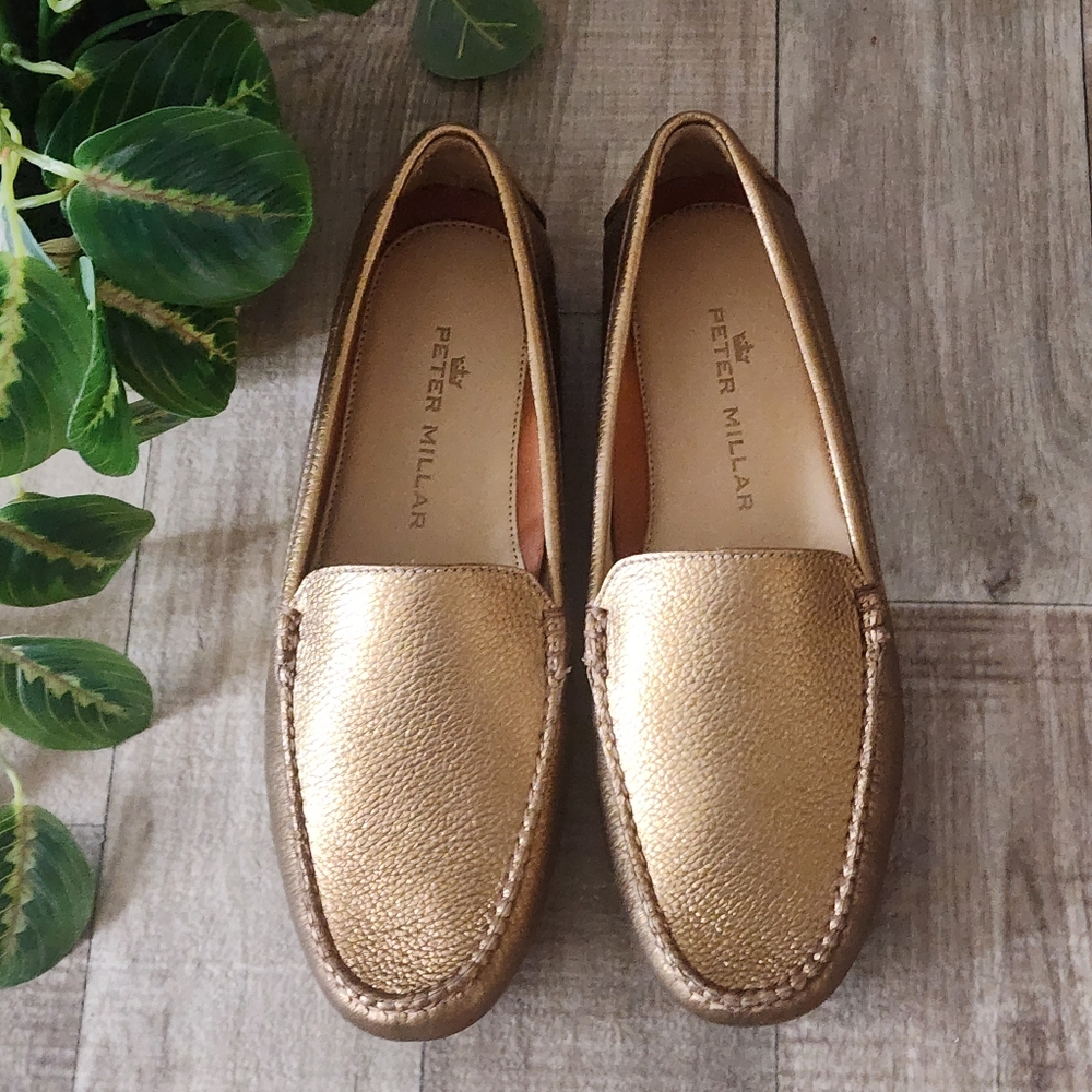 Peter Millar Driving Loafers in Bronze Metallic Full-Grain Leather NIB Size 8 - Picture 3 of 14